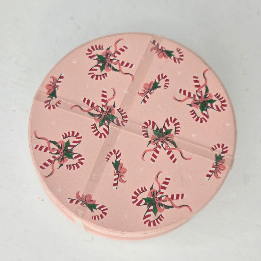 Pink Peppermint Candy Cane Ribbon Ceramic Christmas Coasters Set - Picture 7 of 7